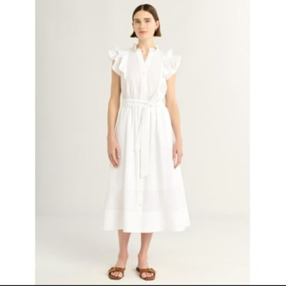 Women's Free Assembly White Ruffle Cotton Midi Shirtdress Size S NWOT